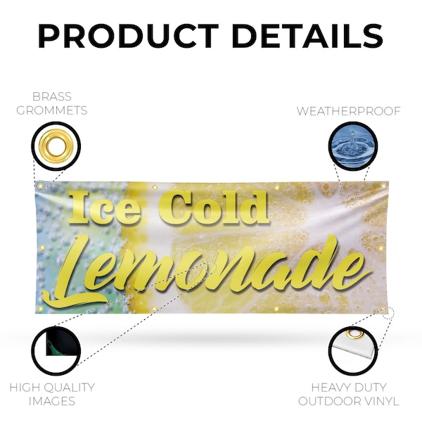 Signmission Iced Cold Lemonade, 36 Inch x 96 Inch, Vinyl Banner - B-96-30705