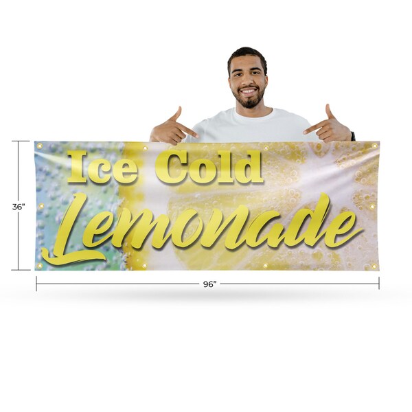 Signmission Iced Cold Lemonade, 36 Inch x 96 Inch, Vinyl Banner - B-96-30705
