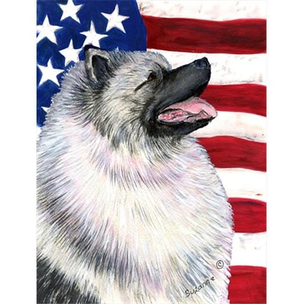 Patioplus 28 x 40 in. USA American Flag with Keeshond House Size Canvas Flag - PA754511