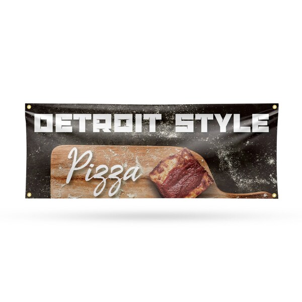 Signmission Detroit Style Pizza, 18 Inch x 48 Inch, Vinyl Banner - B-30544