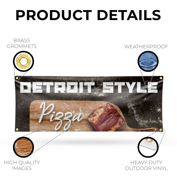 Signmission Detroit Style Pizza, 18 Inch x 48 Inch, Vinyl Banner - B-30544