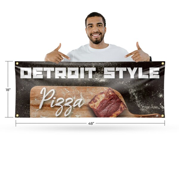 Signmission Detroit Style Pizza, 18 Inch x 48 Inch, Vinyl Banner - B-30544