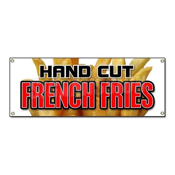 Signmission HAND CUT FRENCH FRIES BANNER SIGN chips idaho crispy onion rings frys hot fresh - B-HAND CUT FRENCH FRIES