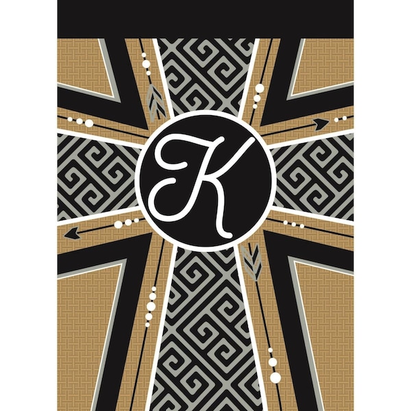 Magnolia Gardens 13 x 18 in Double Applique Monogram K Cross Burlap Garden Flag - FLAG5009