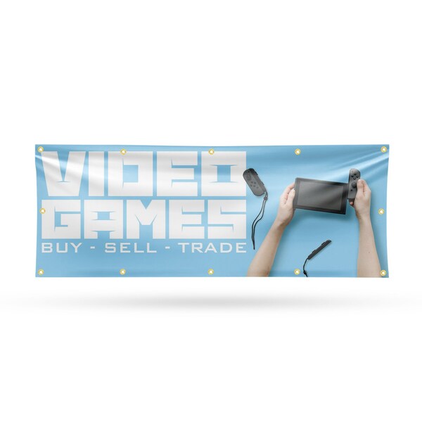 Signmission Video Games Buy Sell Trade, 48 Inch x 120 Inch, Vinyl Banner - B-120-30916