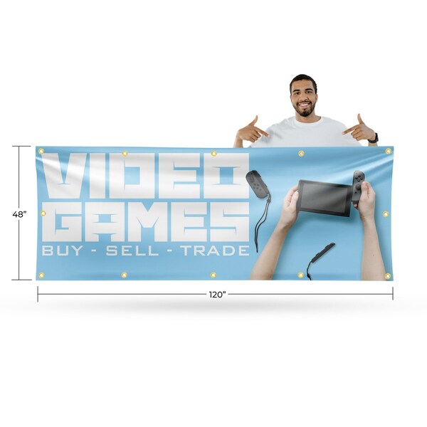 Signmission Video Games Buy Sell Trade, 48 Inch x 120 Inch, Vinyl Banner - B-120-30916