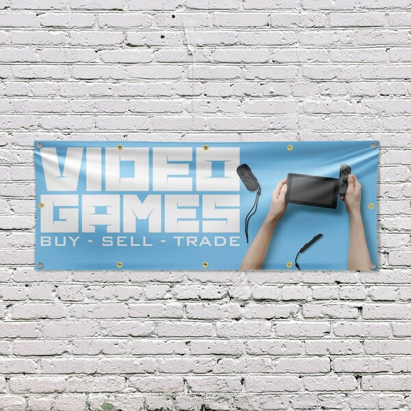 Signmission Video Games Buy Sell Trade, 48 Inch x 120 Inch, Vinyl Banner - B-120-30916