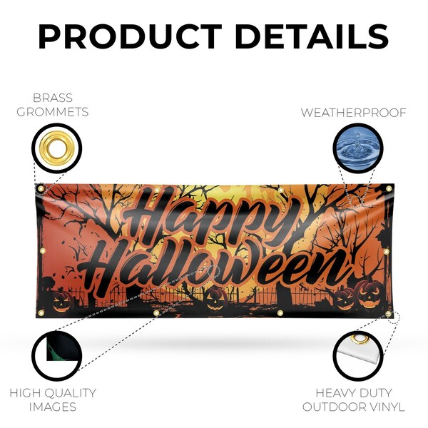 Signmission Happy Halloween, 36 Inch x 96 Inch, Vinyl Banner - B-96-30692