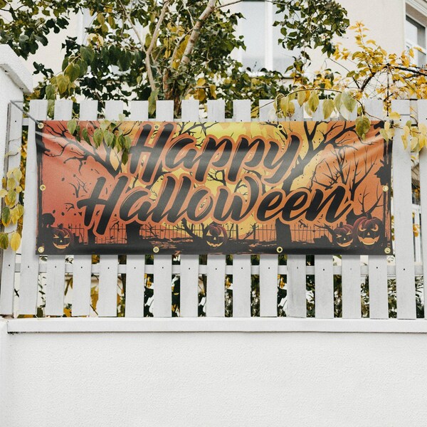 Signmission Happy Halloween, 36 Inch x 96 Inch, Vinyl Banner - B-96-30692