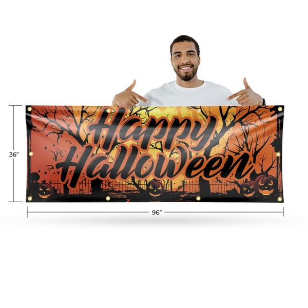 Signmission Happy Halloween, 36 Inch x 96 Inch, Vinyl Banner - B-96-30692