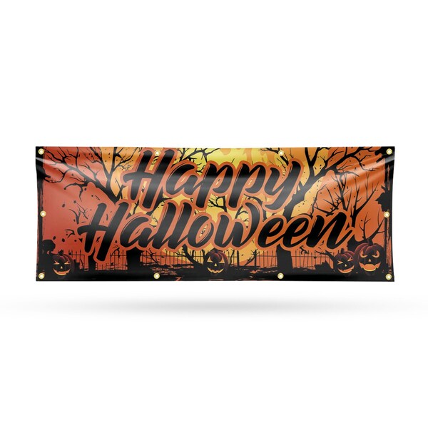 Signmission Happy Halloween, 36 Inch x 96 Inch, Vinyl Banner - B-96-30692