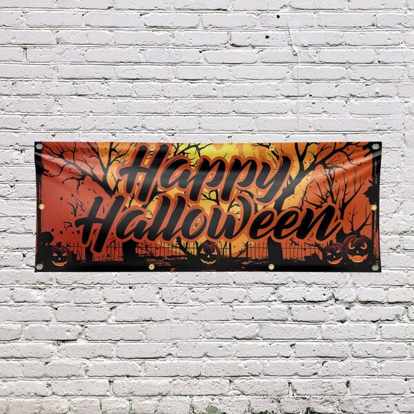 Signmission Happy Halloween, 36 Inch x 96 Inch, Vinyl Banner - B-96-30692