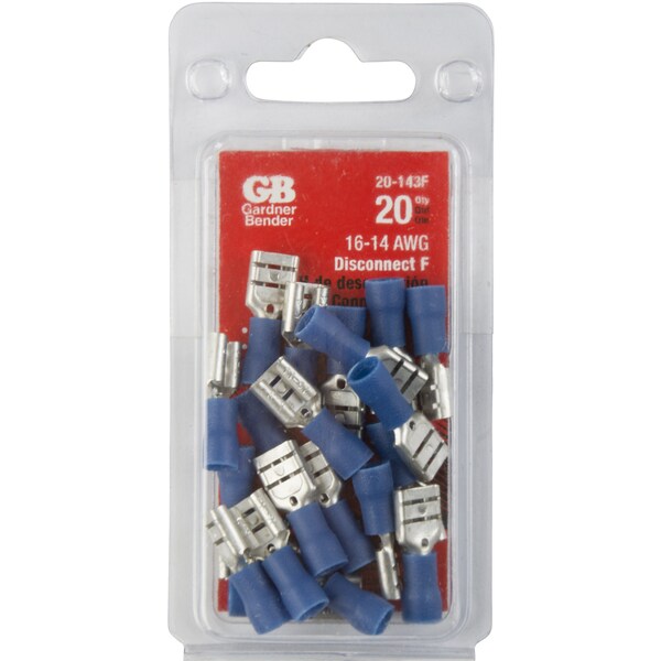 Terminal de desconexión Gardner Bender, 600 V, cable de 16 a 14 AWG, 14 pulgadas de tornillo, aislamiento de vinilo, azul - 20-143F