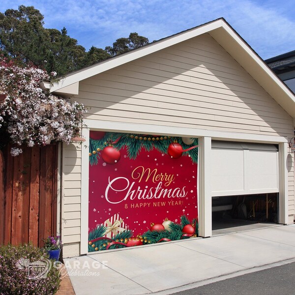 Garage Celebrations Garage Celebrations Merry Christmas and Happy New Year 7 ft. x 8 ft. Garage Door Cover - RE1-07-08-001