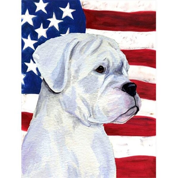 Carolines Treasures Carolines Treasures SS4036CHF 28 x 40 in. USA American Flag with Boxer House Size Canvas Flag - SS4036CHF