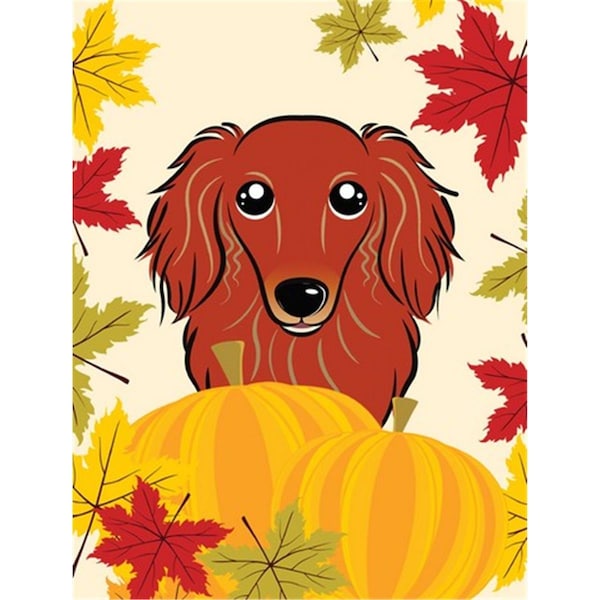 Patioplus Longhair Red Dachshund Thanksgiving Canvas House Flag - PA2557712