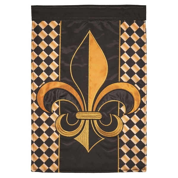 Magnolia Gardens 13 x 18 in Double Applique Fleur De Lis Black  Gold Polyester  Print Garden Flag - M011231