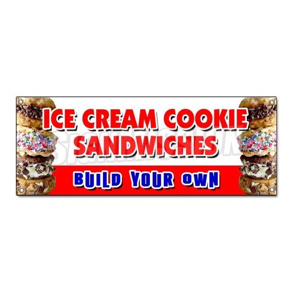 Signmission ICE CREAM COOKIE SANDWICHES BUILD YOUR OWN BANNER SIGN sundae soda - B-ICE CREAM COOKIE SANDWIC