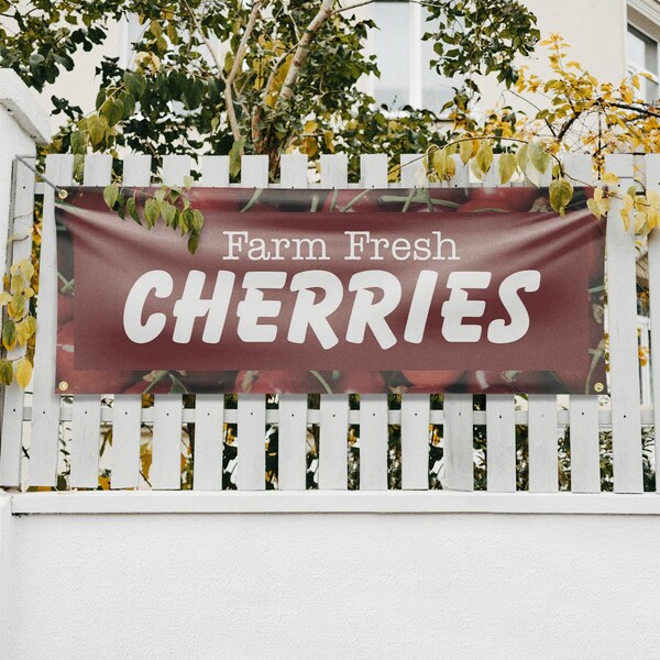 Signmission Farm Fresh Cherries, 18 Inch x 48 Inch, Vinyl Banner - B-30587