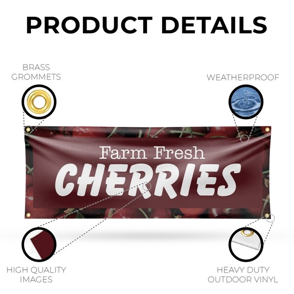Signmission Farm Fresh Cherries, 18 Inch x 48 Inch, Vinyl Banner - B-30587