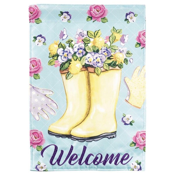 Magnolia Gardens 13 x 18 in. Floral Welcome Rain Boots Garden Flag - FLAG-2083