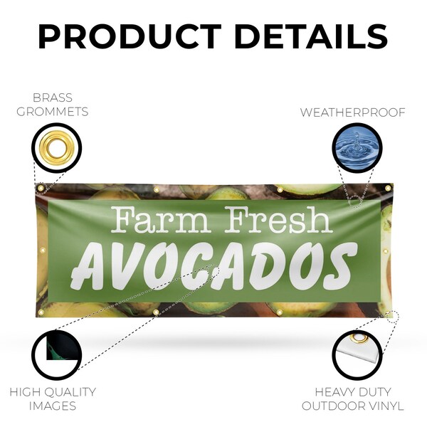 Signmission Farm Fresh Avocados, 36 Inch x 96 Inch, Vinyl Banner - B-96-30575