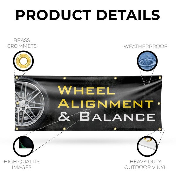 Signmission Wheel Alignment & Balancing, 36 Inch x 96 Inch, Vinyl Banner - B-96-30940