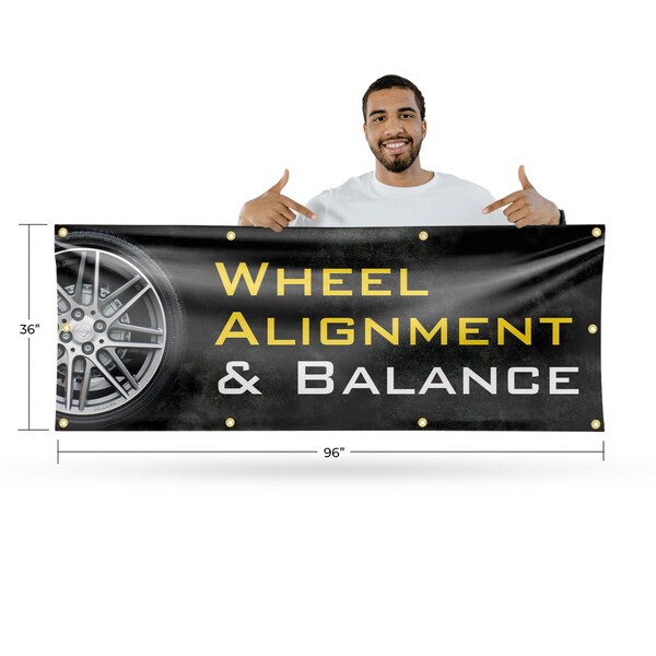 Signmission Wheel Alignment & Balancing, 36 Inch x 96 Inch, Vinyl Banner - B-96-30940