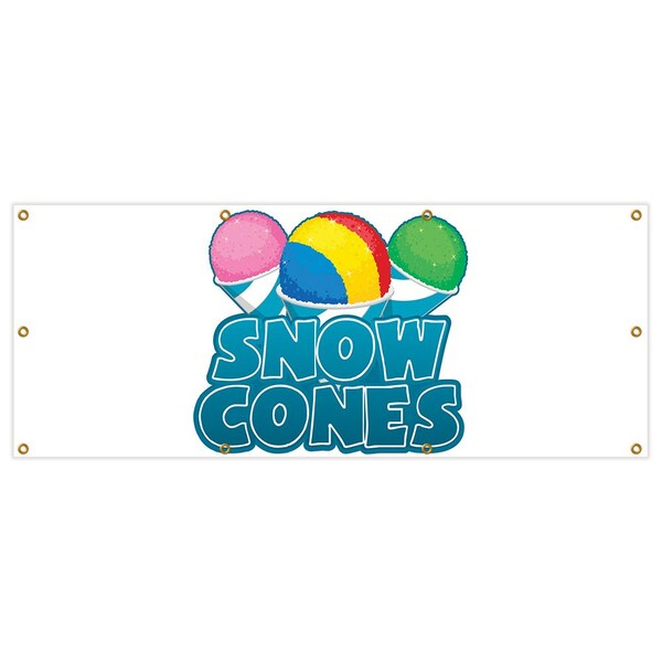 Signmission Snow Cones Banner 36in X 84in Heavy Duty 13 Oz Vinyl with Grommets Single Sided - B-84 SNOW CONES