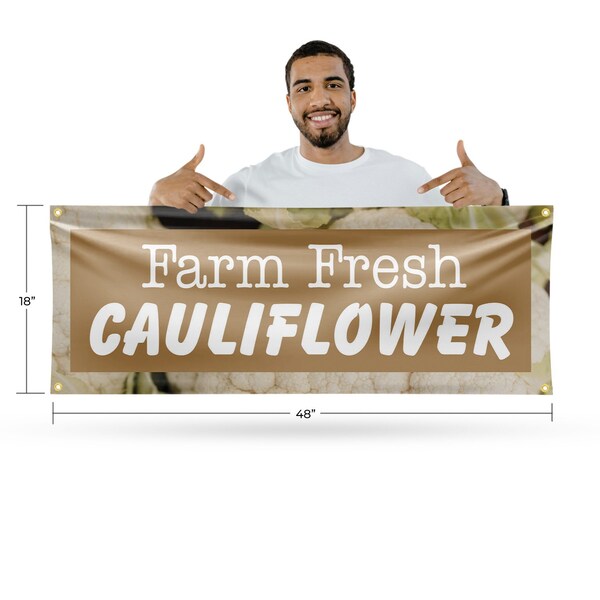 Signmission Farm Fresh Cauliflower, 18 Inch x 48 Inch, Vinyl Banner - B-30586