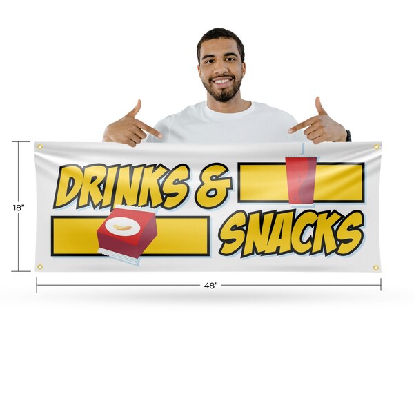 Signmission Drinks and Snacks, 18 Inch x 48 Inch, Vinyl Banner - B-30548