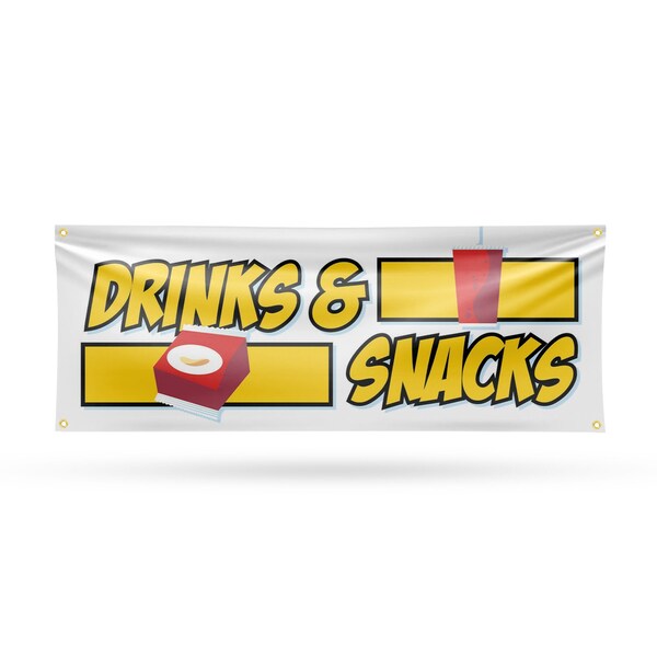 Signmission Drinks and Snacks, 18 Inch x 48 Inch, Vinyl Banner - B-30548