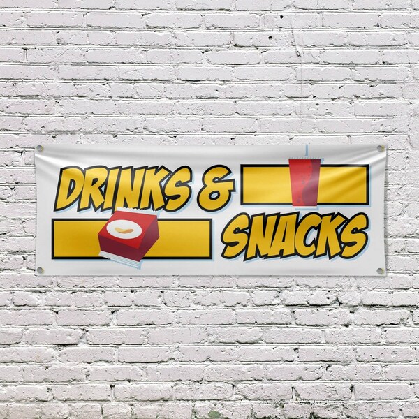 Signmission Drinks and Snacks, 18 Inch x 48 Inch, Vinyl Banner - B-30548