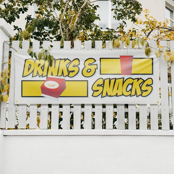 Signmission Drinks and Snacks, 18 Inch x 48 Inch, Vinyl Banner - B-30548