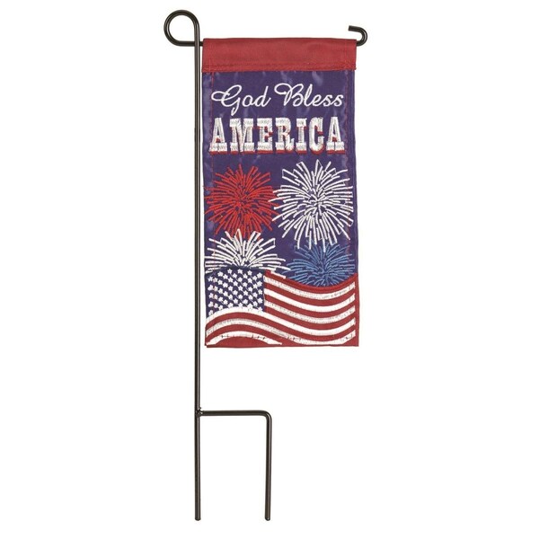 Magnolia Gardens 4 x 85 in Double Applique Patriotic Fireworks Polyester Mini Garden Flag - M040088