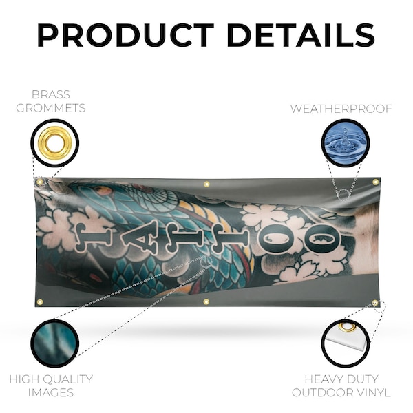Signmission Tattoo Vertical, 24 Inch x 72 Inch, Vinyl Banner - B-72-30882