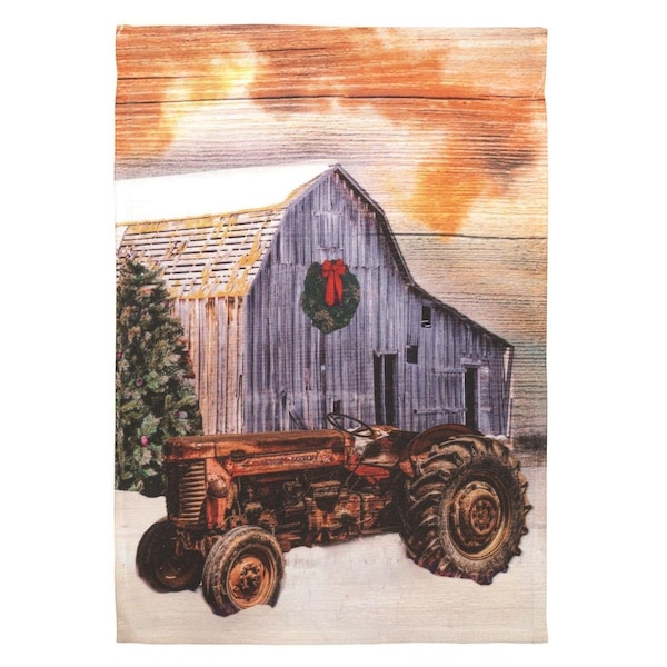 Magnolia Gardens 30 x 44 in Print Tractor In Snow Polyester Garden Flag Large - M070030