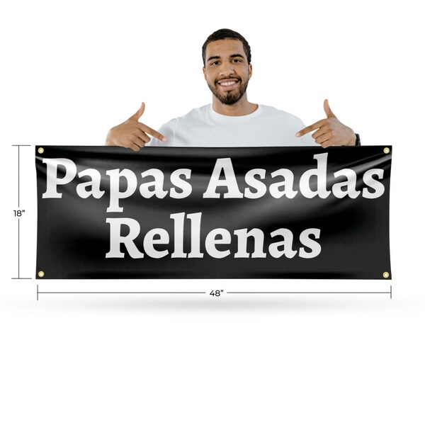 Signmission Papas Asadas Rellenas, 18 Inch x 48 Inch, Vinyl Banner - B-30774