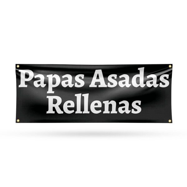 Signmission Papas Asadas Rellenas, 18 Inch x 48 Inch, Vinyl Banner - B-30774