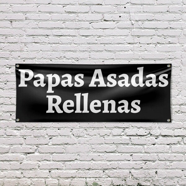 Signmission Papas Asadas Rellenas, 18 Inch x 48 Inch, Vinyl Banner - B-30774