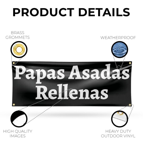 Signmission Papas Asadas Rellenas, 18 Inch x 48 Inch, Vinyl Banner - B-30774