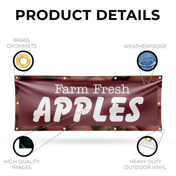 Signmission Farm Fresh Apples, 36 Inch x 96 Inch, Vinyl Banner - B-96-30572