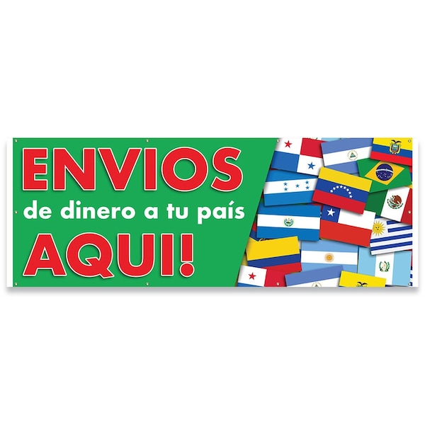 Signmission Enva Dinero a Tu Pas Aqu Banner Concession Stand Food Truck Single Sided - B-96-30053