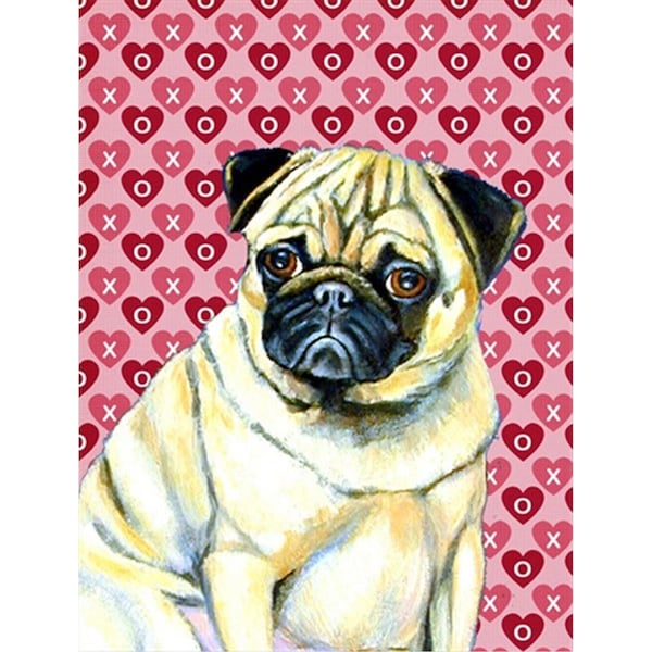 Patioplus 28 x 40 in. Pug Hearts Love And Valentines Day Portrait Flag Canvas House Size - PA631477