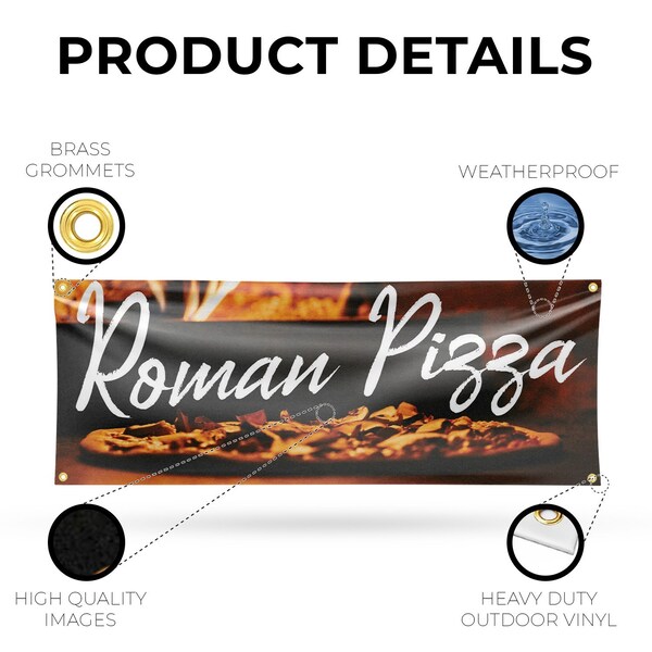 Signmission Roman Pizza, 18 Inch x 48 Inch, Vinyl Banner - B-30839