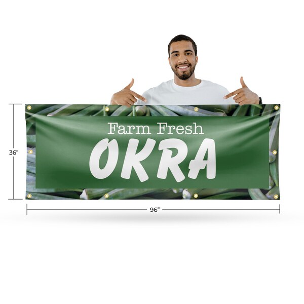 Signmission Farm Fresh Okra, 36 Inch x 96 Inch, Vinyl Banner - B-96-30603