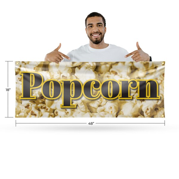 Signmission Popcorn, 18 Inch x 48 Inch, Vinyl Banner - B-30814