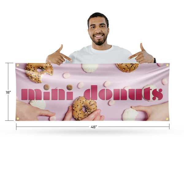 Signmission Mini Donuts, 18 Inch x 48 Inch, Vinyl Banner - B-30740