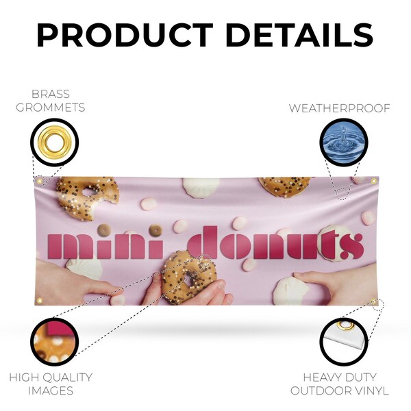Signmission Mini Donuts, 18 Inch x 48 Inch, Vinyl Banner - B-30740