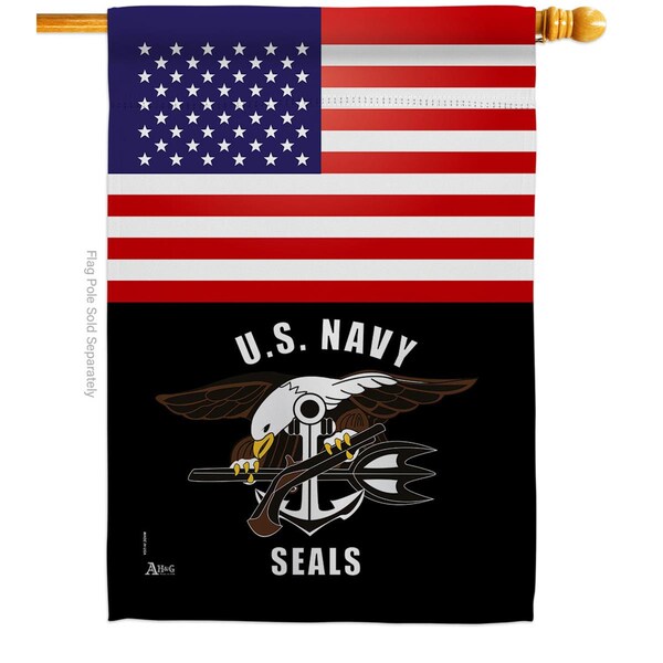 Guarderia 28 x 40 in. US Navy Seals House Flag with Armed Forces Double-Sided Vertical Flags  Banner Garden - GU3858522